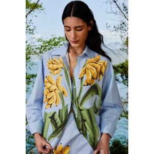 Farm Rio Cocina Striped Long Sleeves Shirt - XS Blue